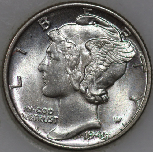 1943-D Mercury Dime 90% Silver, Uncirculated w/ Full Split Bands As Shown [SN01]