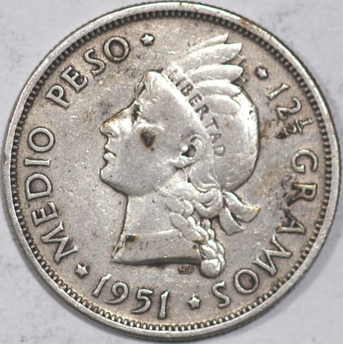 1951 Dominica 50 Centavos, 30.5 mm Diameter, 90% silver, ASW = .36 Ounces