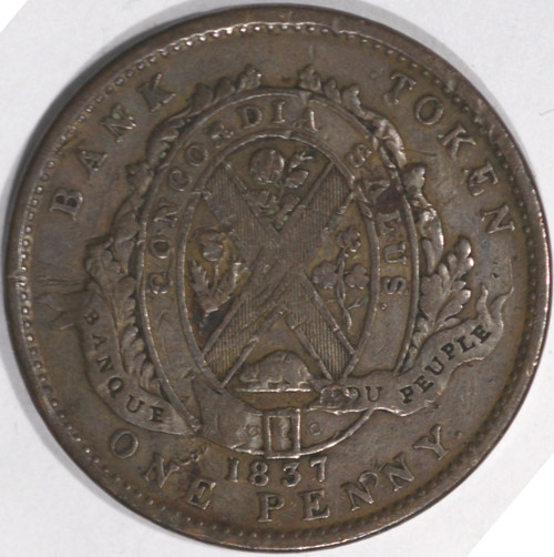 1837 Canadian Token One Penny Merchant Token 34 mm Diameter As Shown