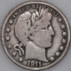 1911-P Barber Half Dollar 90% Silver, 100+ years Old As Shown [SN02]