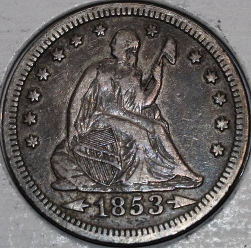 1853-P Seated Liberty Quarter Arrows and Rays Quality Coin, lots of