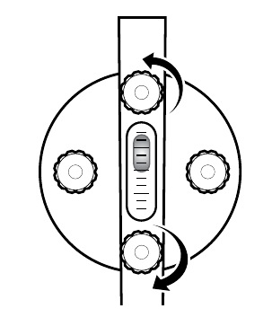Telescope lined up over one pair of leveling screws with the level vial bubble