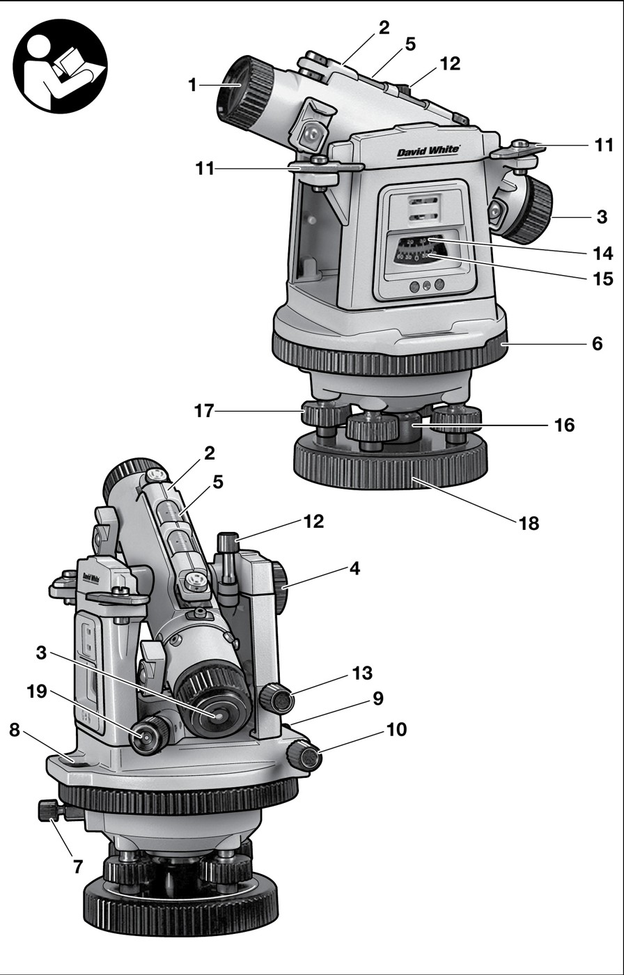 David White LT8-300 series level-transit parts diagram with 19 numbered features