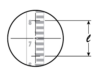 Reading the length l of a level rod between the stadia hairs