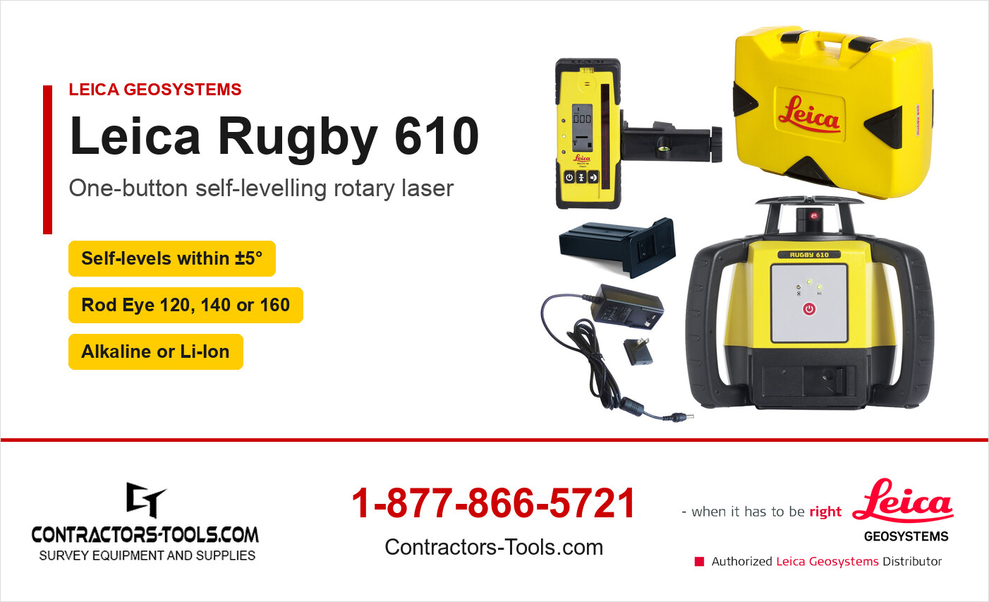 Leica Rugby 610 rotary laser kits from Contractors-Tools.com, authorized Leica Geosystems distributor