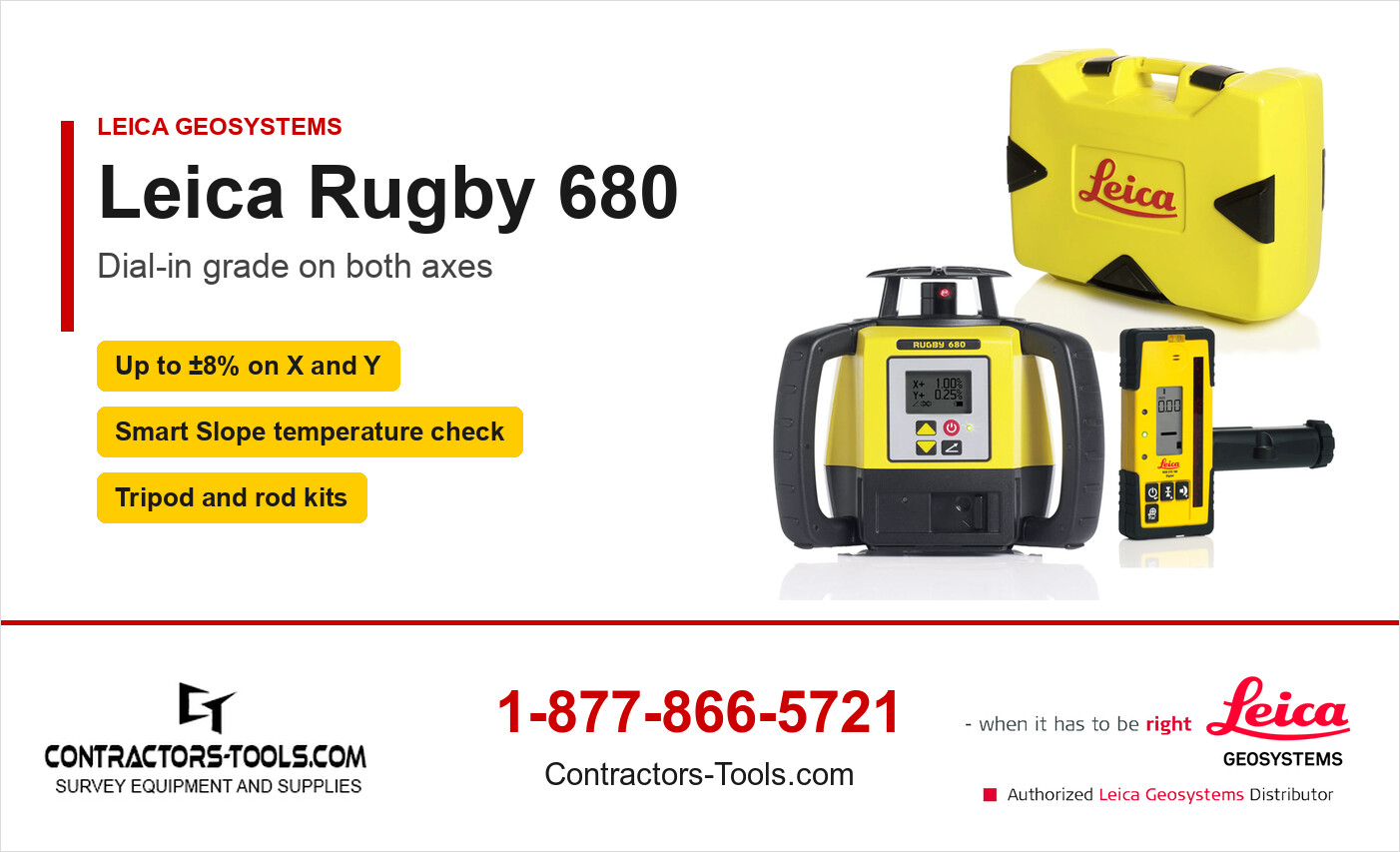Leica Rugby 680 rotary laser kits from Contractors-Tools.com, authorized Leica Geosystems distributor