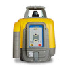 Spectra Precision LL1505C red beam self-leveling horizontal rotary laser, three quarter view showing the control panel, rotating head and rechargeable battery pack