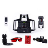 Plott PRL900HT-R rotary laser kit contents — laser, detector, remote, glasses, target grid, vertical bracket, and case