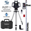 Plott PRL900HT-R-K1 Bluetooth Dual Slope Red Beam Rotary Laser Kit with Detector - Contractor Tripod and Tenths Grade Rod
