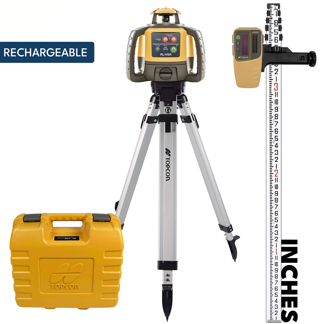 Topcon RL-H5A Rotary Laser Kit with LS-80X, Tripod & 16-ft 10ths