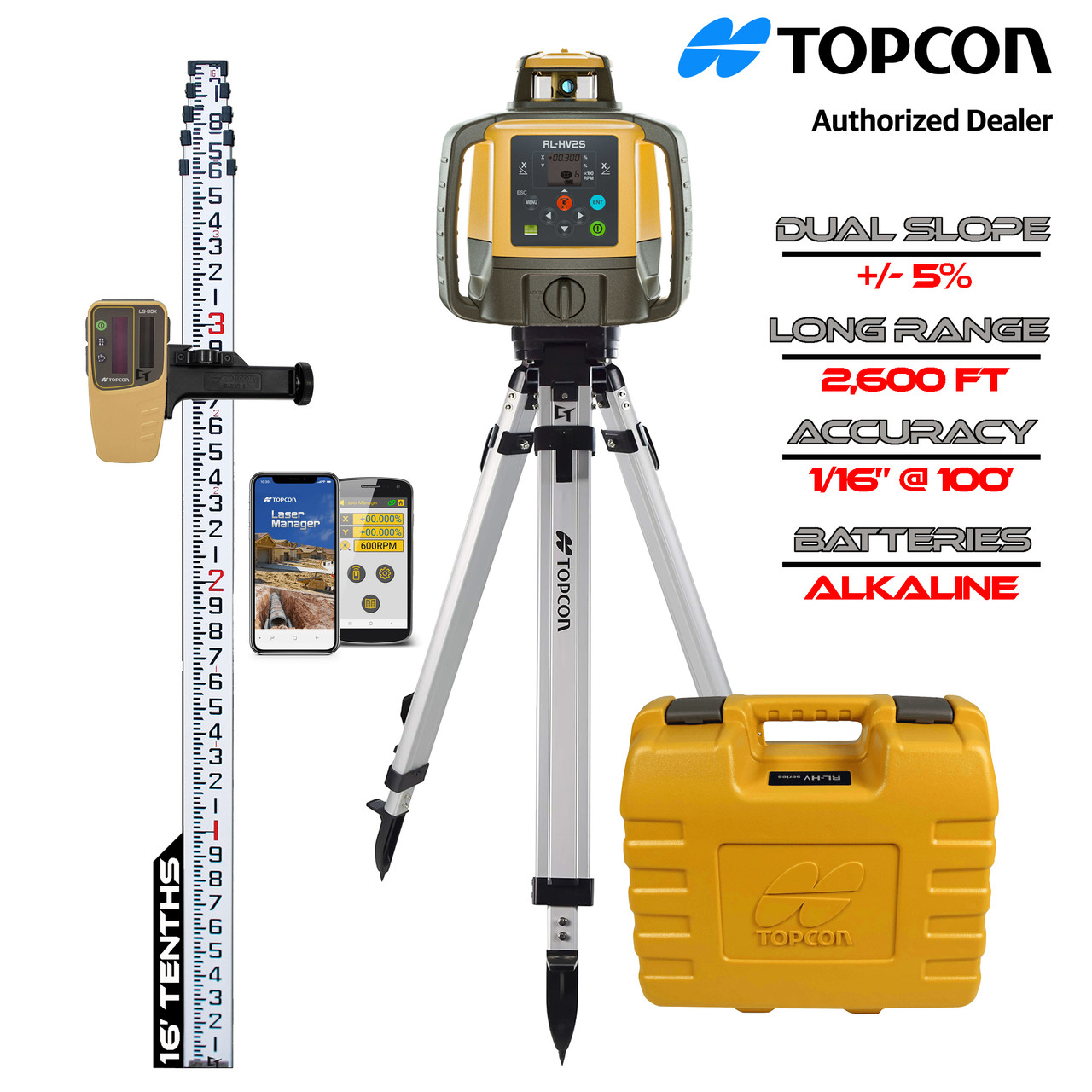 Topcon RL-HV2S Self-Leveling Dual Grade Laser DB Kit with LS-80X
