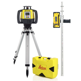 Leica Rugby 680 Dual Slope Laser with RE160 Receiver, Rechargeable Batteries, Tripod, Grade Rod / INCHES  and Hard Protective Case