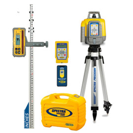 Spectra Precision HV1305C-29SA Horiz/Vert - Interior/Exterior RED Beam Laser Package with HL760 Receiver, Remote, INCHES Rod, HD Standard Tripod, Small Case - Alkaline