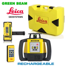 Leica Rugby 640G Green Beam Rotary Laser Package (6011487) with Rod Eye 120G Receiver, RC400 Remote and Rechargeable Li-Ion Battery