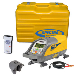 Spectra Precision DG511-9 Pipe Laser comes standard with P20 Alkaline Battery Pack, 4 D-Cell Alkaline Batteries, RC501 Remote Control, 1238 (8-inch) Invert Plate and P21 External Power Supply with Clips