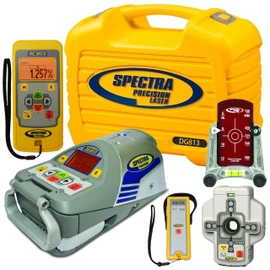 Spectra Precision DG813 Dialgrade pipe laser with the RC803 remote, SF803 Spot Finder, rechargeable battery and charger