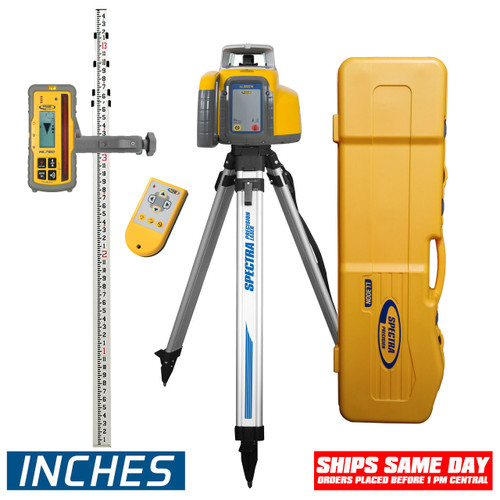 Spectra LL300N Laser, Deluxe HL760 Receiver, Remote Control, Heavy-Duty Tripod, Grade Rod / Inches and Small Carrying Case