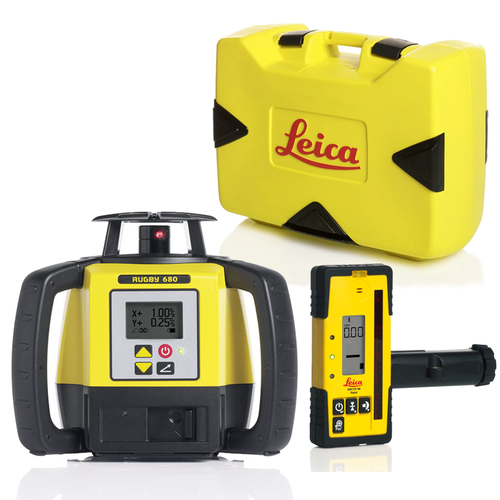 Leica Rugby 680 Dual Slope Laser with RE160 Receiver, Rechargeable Batteries and Hard Protective Case