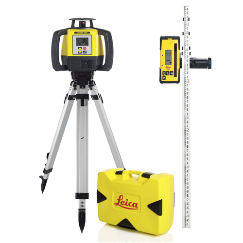 Leica Rugby 680 Dual Slope Laser with RE160 Receiver, Rechargeable Batteries, Tripod, Grade Rod / TENTHS and Hard Protective Case