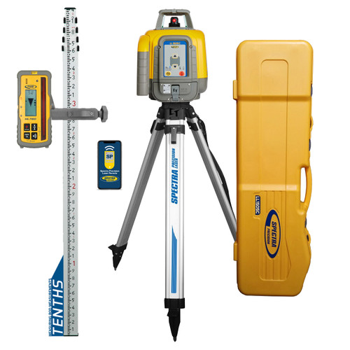 Spectra Precision LL1505C-17 Laser level PRO Package with HL760 Receiver - Rechargeable, TENTHS Rod, Tripod and LARGE System Case