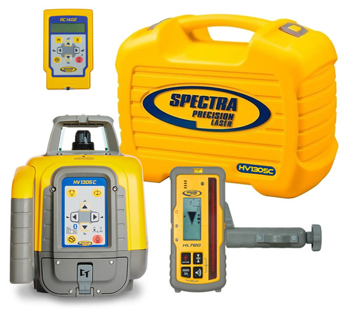 Spectra Precision HV1305C-4 Horiz/Vert - Interior/Exterior RED Beam Laser Package with HL760 Receiver, Remote, Small Case and Rechargeable Batteries