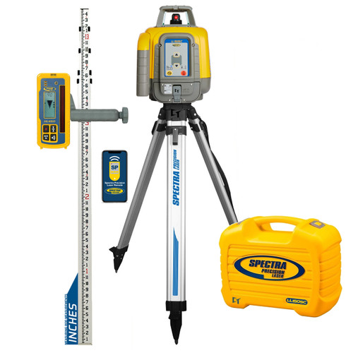 Spectra Precision LL1505C-X2 Laser Level Package with HL450 Receiver, Rod INCHES, Tripod and Small Case - Rechargeable