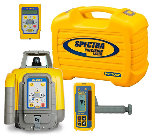 Spectra Precision HV1305C Horiz/Vert - Interior/Exterior RED Beam Laser Package with HL450 Receiver, Remote, Small Case and Rechargeable Batteries