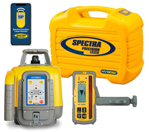 Spectra Precision HV1305C-4-NR Horiz/Vert - Interior/Exterior RED Beam Laser Package with HL760 Receiver, Small Case and Rechargeable Batteries