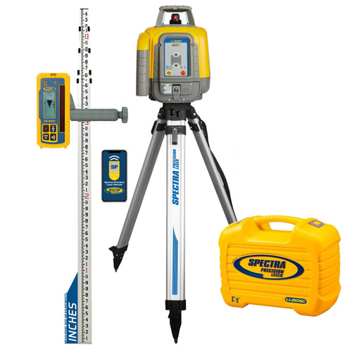 Spectra Precision LL1505C-X2A Laser Level Package with HL450 Receiver, Rod INCHES, Tripod and Small Case - Alkaline