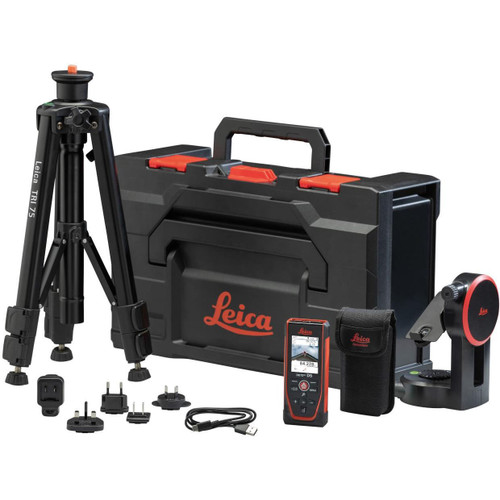 Leica DISTO D5 laser distance meter complete kit with FTA 360 fine adjustment adapter and TRI 75 tripod for contractor outdoor measuring