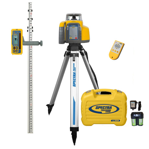 Spectra Precision LL300N-X2 PRO Laser Package, HL450 Receiver, Remote, TENTHS-Rod, HD Tripod, Rechargeable Batteries and Small Case
