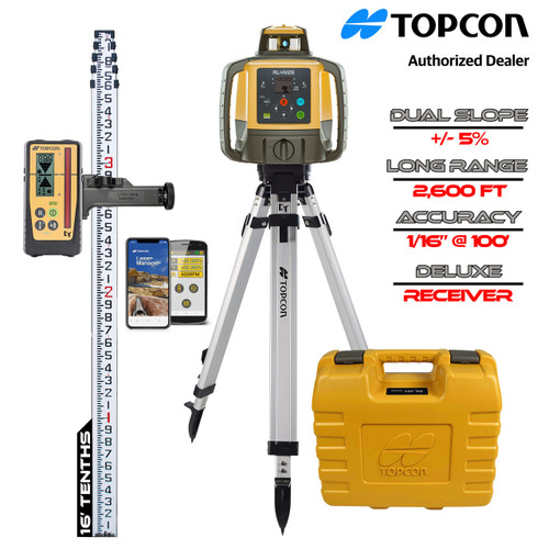 Topcon RL-HV2S Self-Leveling Dual Grade Laser Complete Kit with LS-100D Receiver, Tenths Rod and Tripod / Rechargeable - 1090052-01-K1