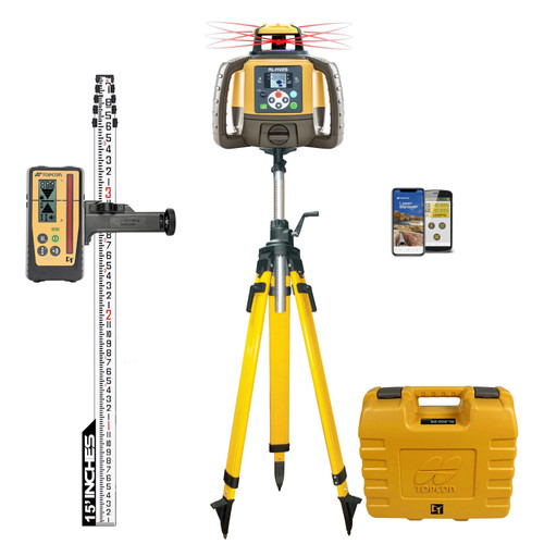 Topcon RL-HV2S Dual Grade Laser with LS-110D Receiver – 1090052-01-ET2 Elevator Tripod Inch Rod Kit