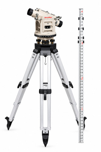 David White LT8-300P K1 kit: level-transit on the SitePRO ALQR20 tripod with a 15 ft tenths grade rod