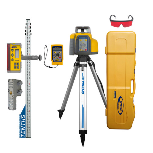 Spectra Precision HV302GC-16 Horiz/Vert - Interior/Exterior RED Beam Laser GC Package with Remote Control, CR700 Receiver, Rod-TENTHS and Tripod