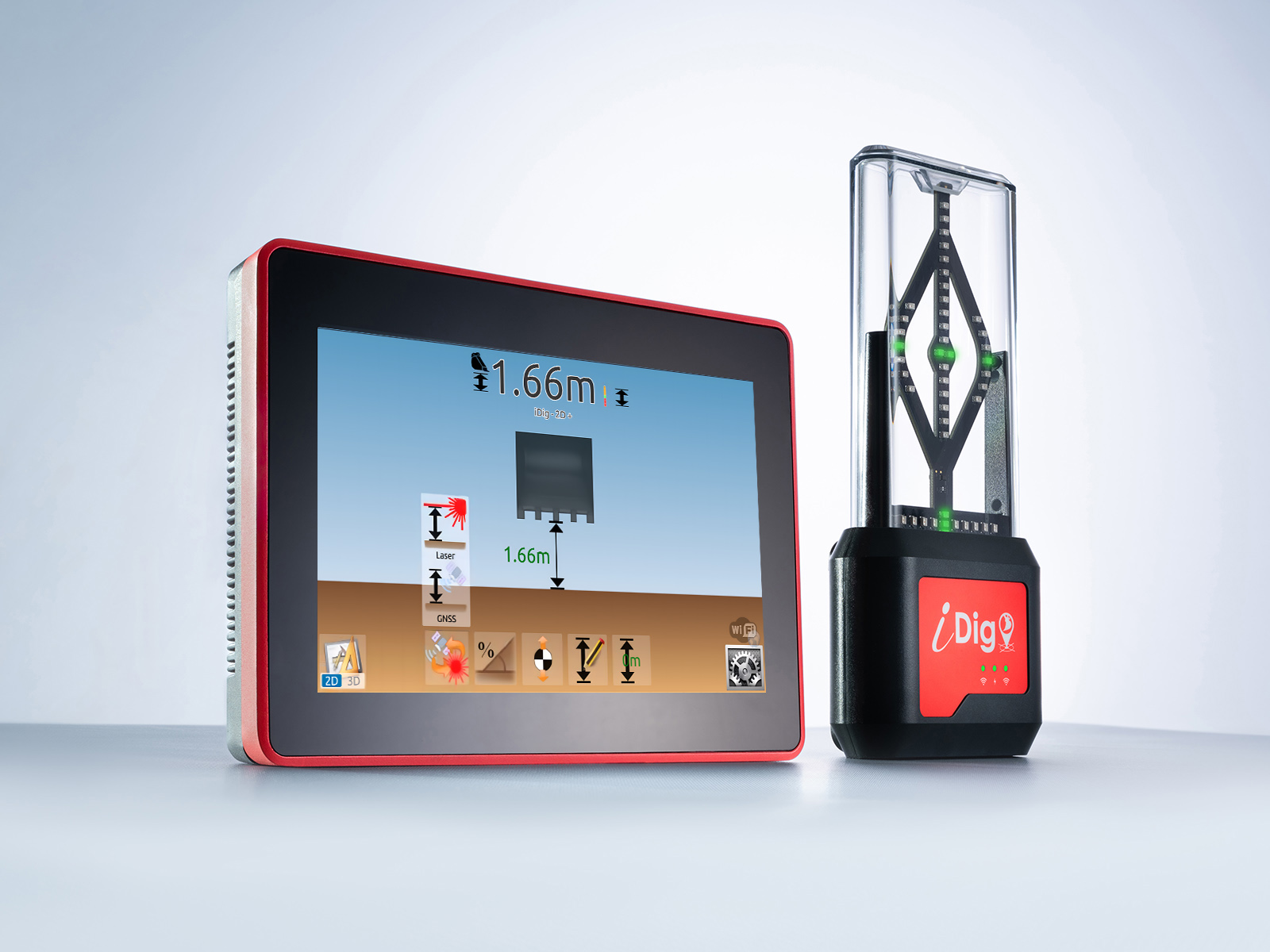 Complete iDig CONNECT 2D+ wireless machine control system that moves between excavators and skid steers