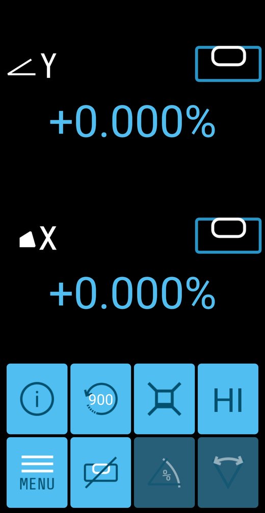 The screen the app opens on. Note the greyed-out % tile, bottom row.
