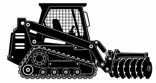 Skid steer with blade silhouette: use a Spectra Precision LR30, LR50, LR30W or LR50W machine receiver for elevation display and lift control