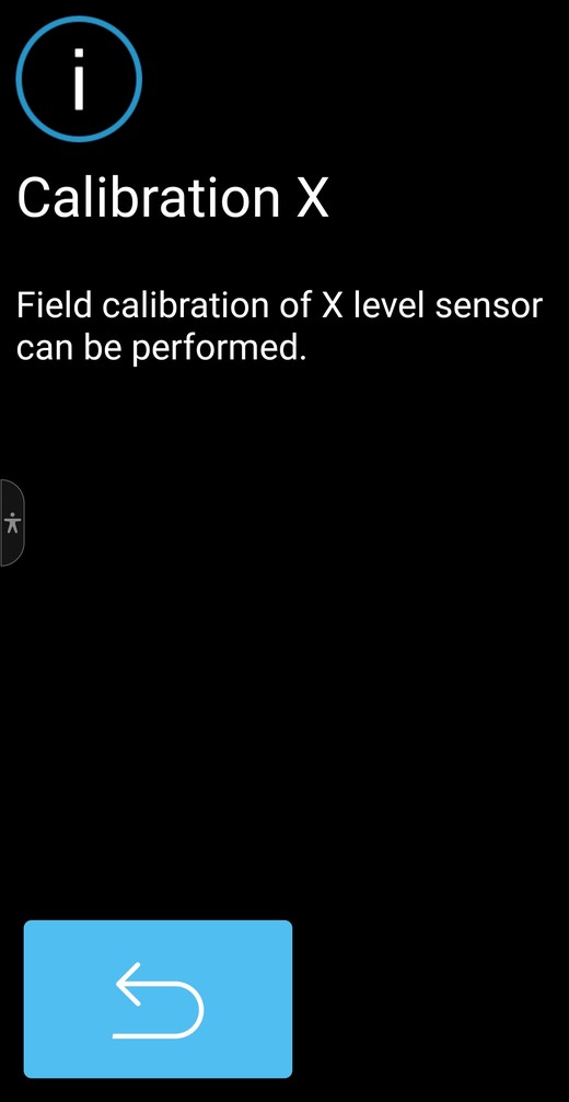 Spectra info text stating field calibration of the X level sensor can be performed