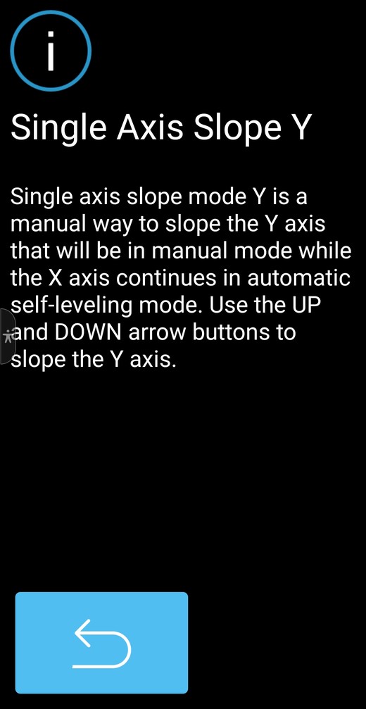 Spectra Laser Remote app info text for single axis slope Y mode