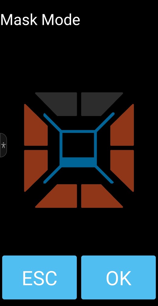 Spectra Laser Remote app mask mode with three of four sides masked shown in orange