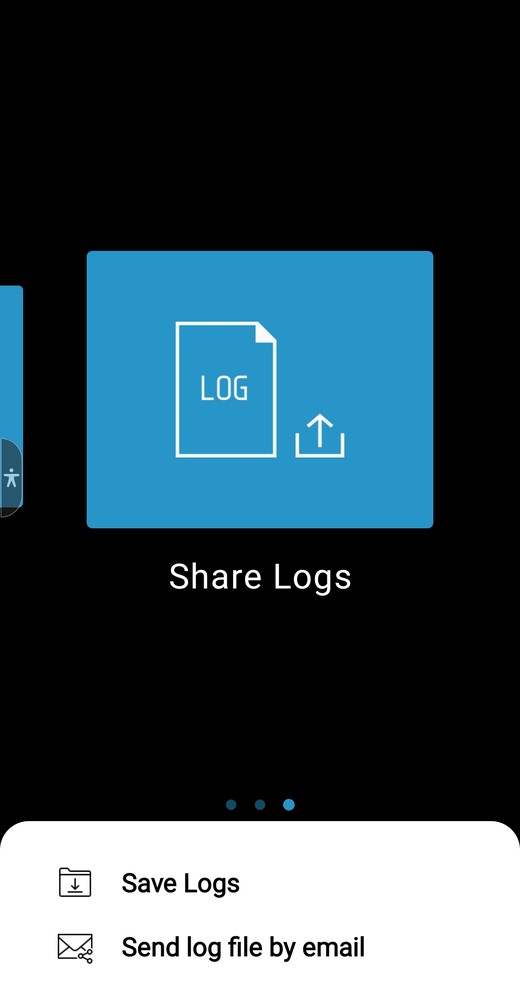 Spectra Laser Remote app share logs option with save logs and send log file by email