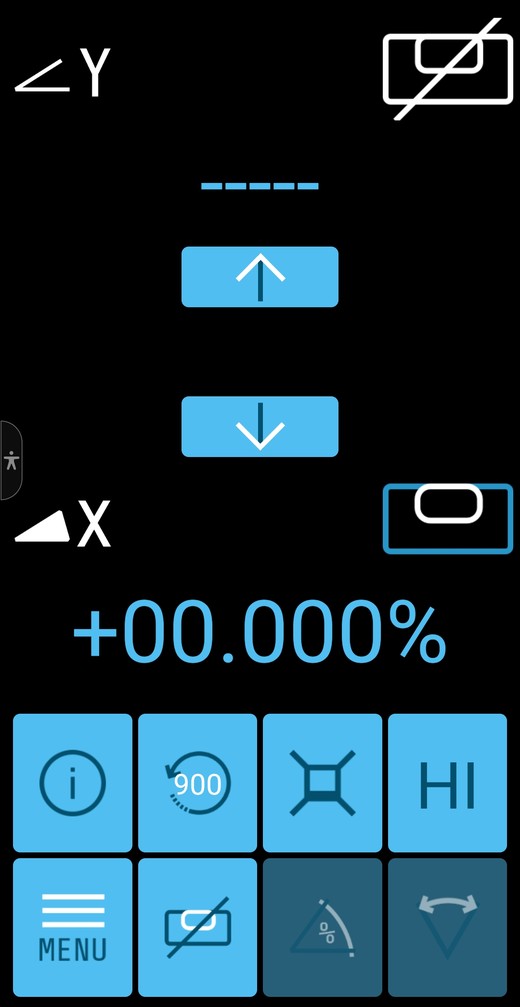 Spectra Laser Remote app in single axis slope Y mode with live up and down arrows on the Y axis and X still automatic