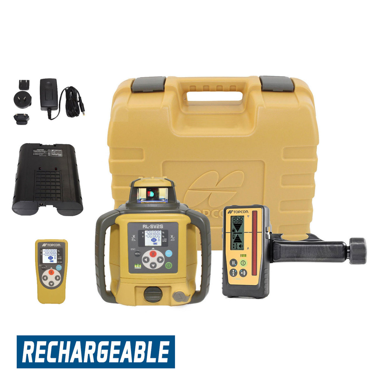Topcon RL-SV2S Self-Leveling Dual Grade Laser RB Kit with LS-100D Receiver and Rechargeable Batteries- 313990778