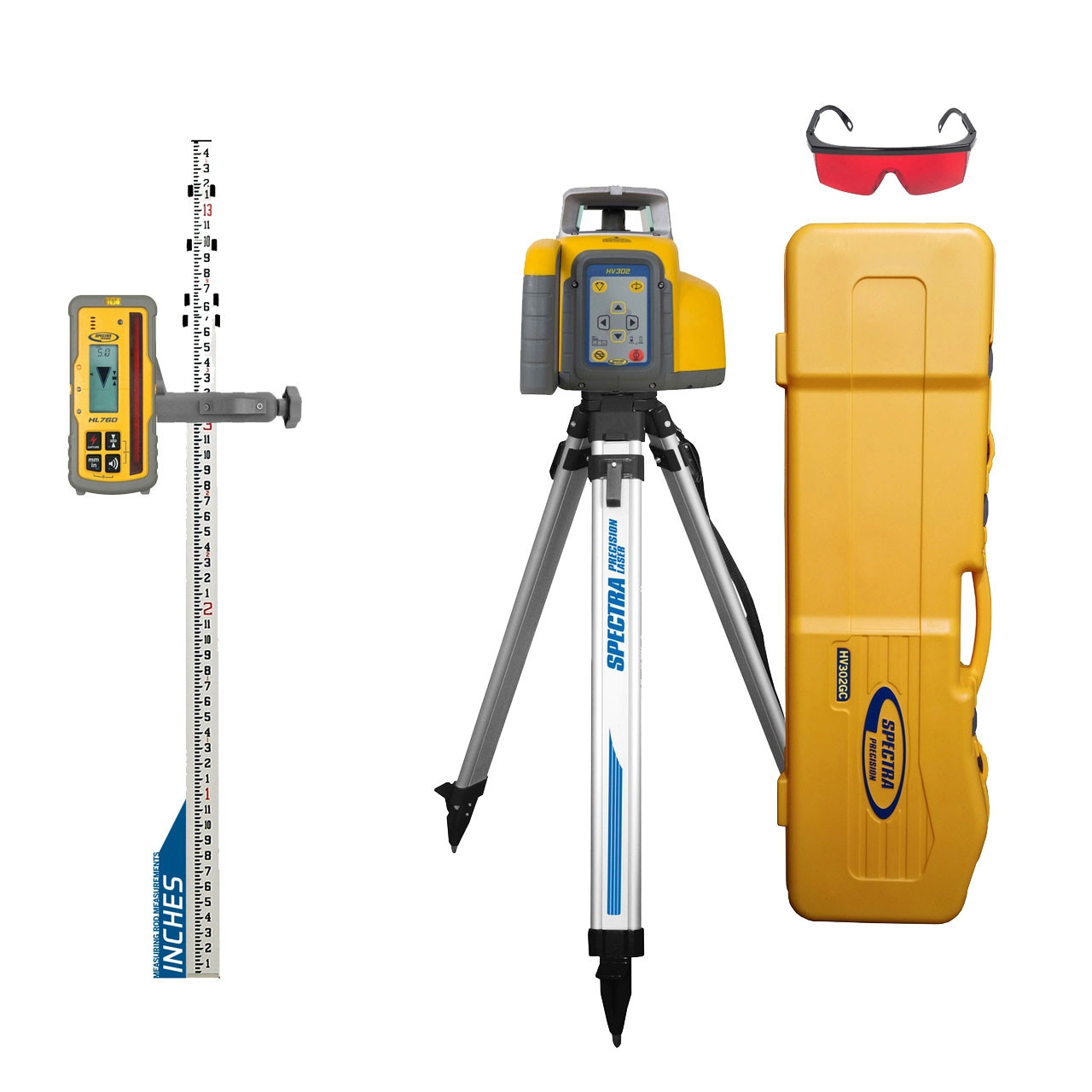 Spectra Precision HV302GC-2-NR Horiz/Vert - Interior/Exterior RED Beam Laser GC Package with HL760 Receiver, Rod in INCHES and Tripod view 6