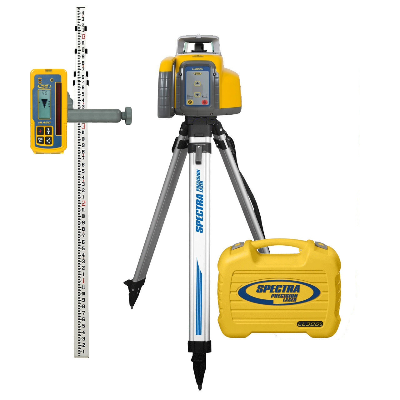 Spectra Precision LL300S-X2 Laser Package, HL450 Receiver, INCHES-Rod, HD Tripod and Small Case view 6