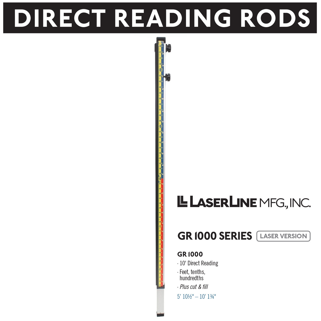 LaserLine GR1000 Lenker Rod, 10 foot - Feet, Tenths, Hundreths Plus Cut and Fill view 2