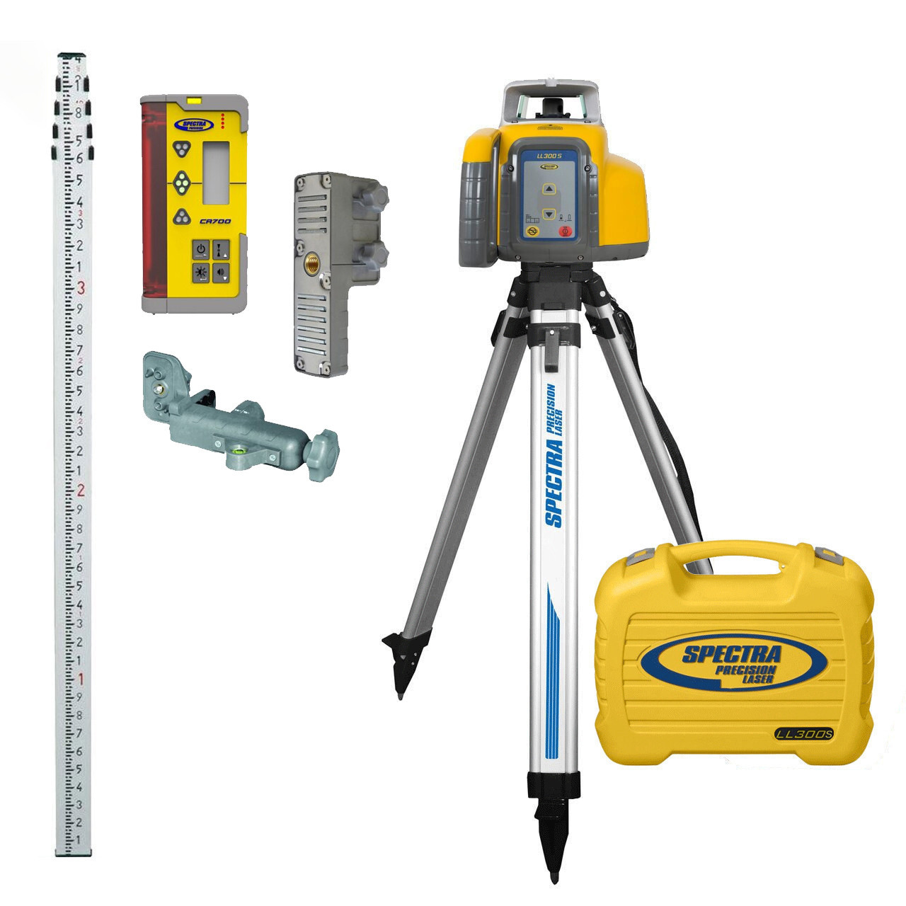 Spectra Precision LL300S-CR72 PRO Laser Package, CR700 Multi-Use Receiver, Remote, Rechargeable, INCHES-Rod, HD Tripod and Case view 6