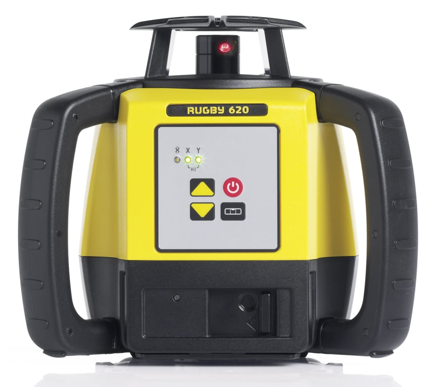 Leica Rugby 620 Red Beam Rotary Laser Package (6005983) with Deluxe RE140 Receiver - Alkaline