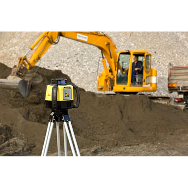 Leica Rugby 620 rotary laser working beside an excavator on site